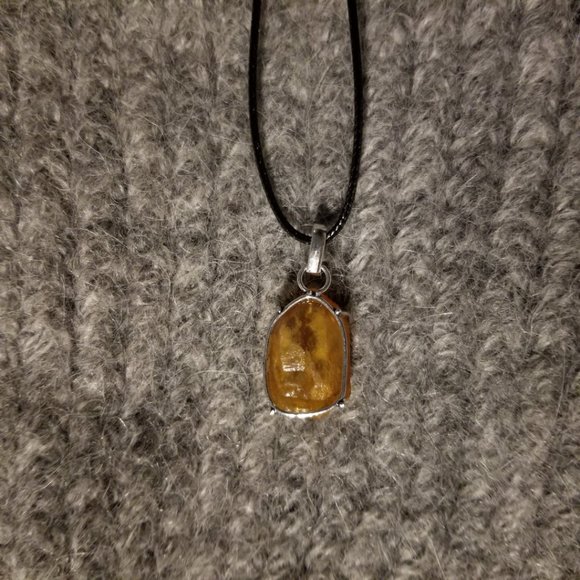Citrine crystal point, rough gemstone, pendant unisex silver plate artisan, new - Picture 3 of 5